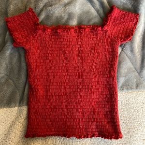 red hollister off the sleeve crop top